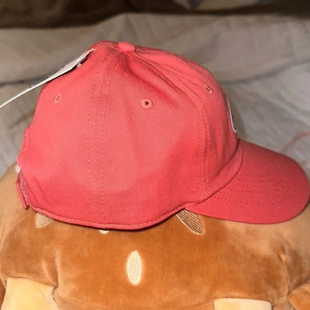 LIFE IS GOOD Coral Pink Navy White Embroidered Tattered Chill Cotton Cap